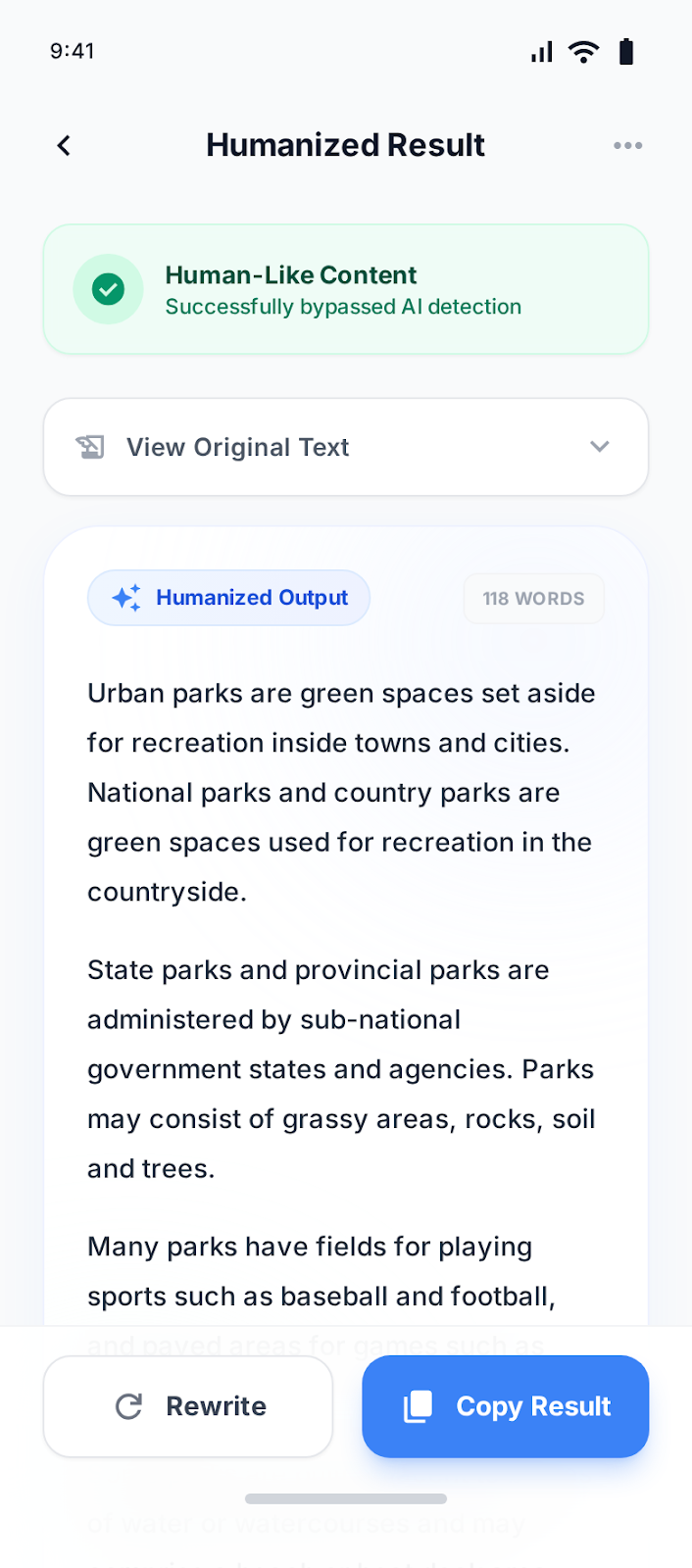 Humanize Text Screen